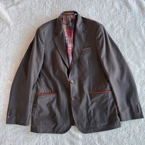 Robert Graham Mens Brown Pinstripe 100% Wool Blazer Jacket Plaid Lining Size 42